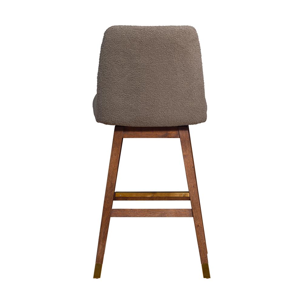 Amalie Swivel Bar Stool in Brown Oak Wood Finish with Taupe Boucle Fabric. Picture 5