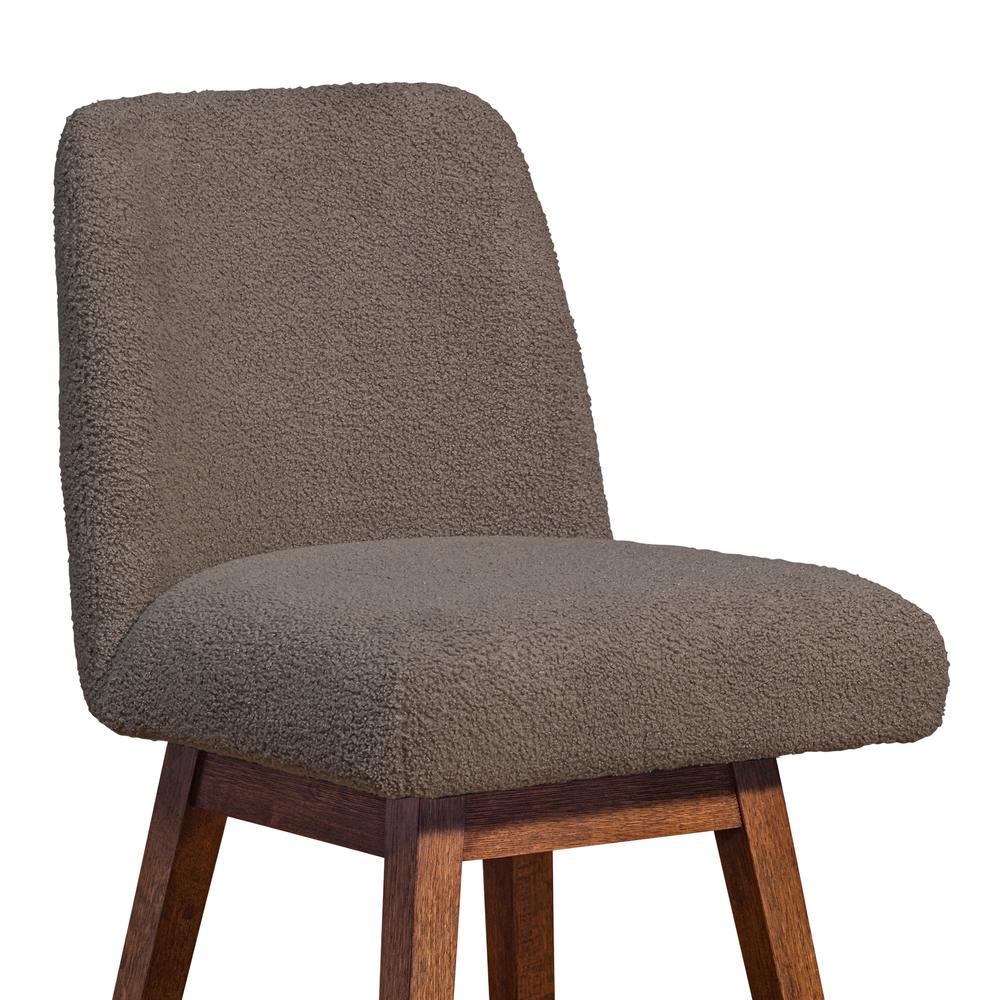 Amalie Swivel Bar Stool in Brown Oak Wood Finish with Taupe Boucle Fabric. Picture 6