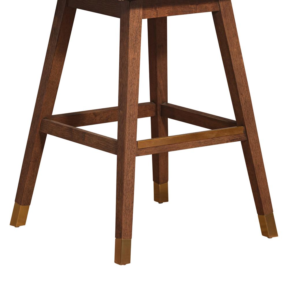 Amalie Swivel Bar Stool in Brown Oak Wood Finish with Taupe Boucle Fabric. Picture 8