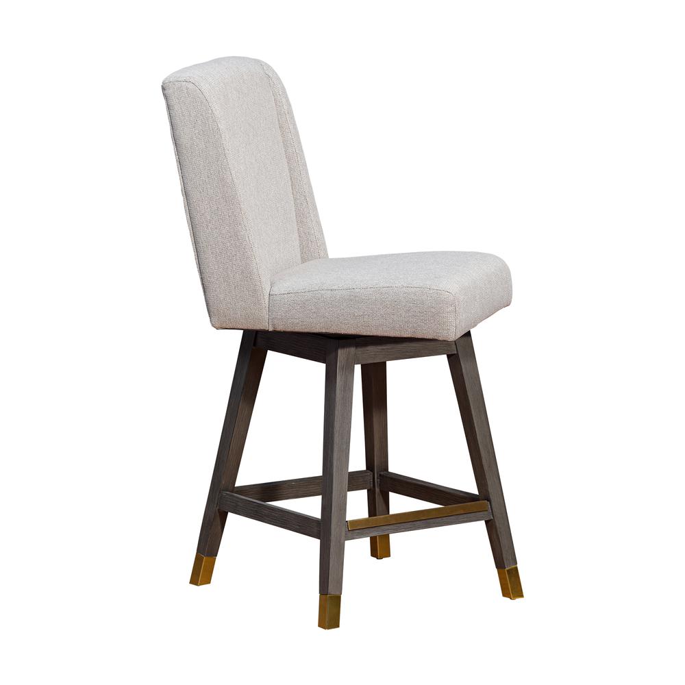 Stancoste Swivel Counter Stool in Grey Oak Wood Finish with Taupe Fabric. The main picture.