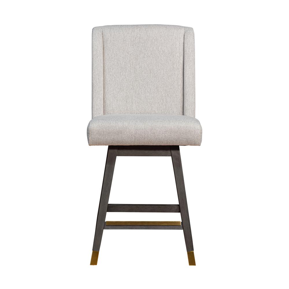 Stancoste Swivel Counter Stool in Grey Oak Wood Finish with Taupe Fabric. Picture 2