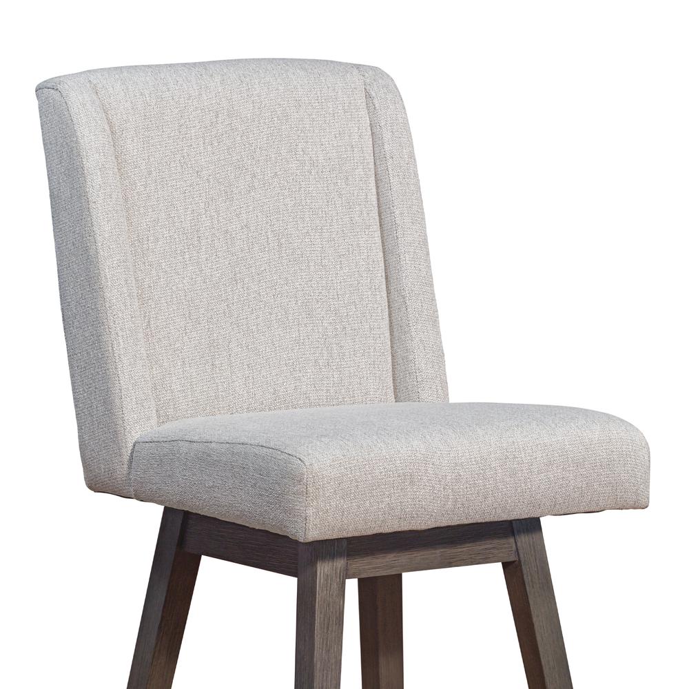 Stancoste Swivel Counter Stool in Grey Oak Wood Finish with Taupe Fabric. Picture 5