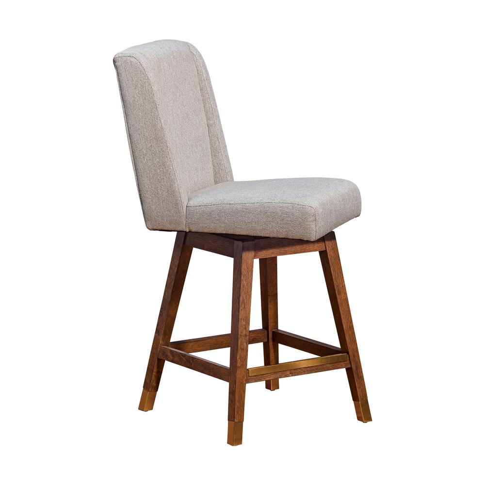 Stancoste Swivel Counter Stool in Brown Oak Wood Finish with Taupe Fabric. Picture 1