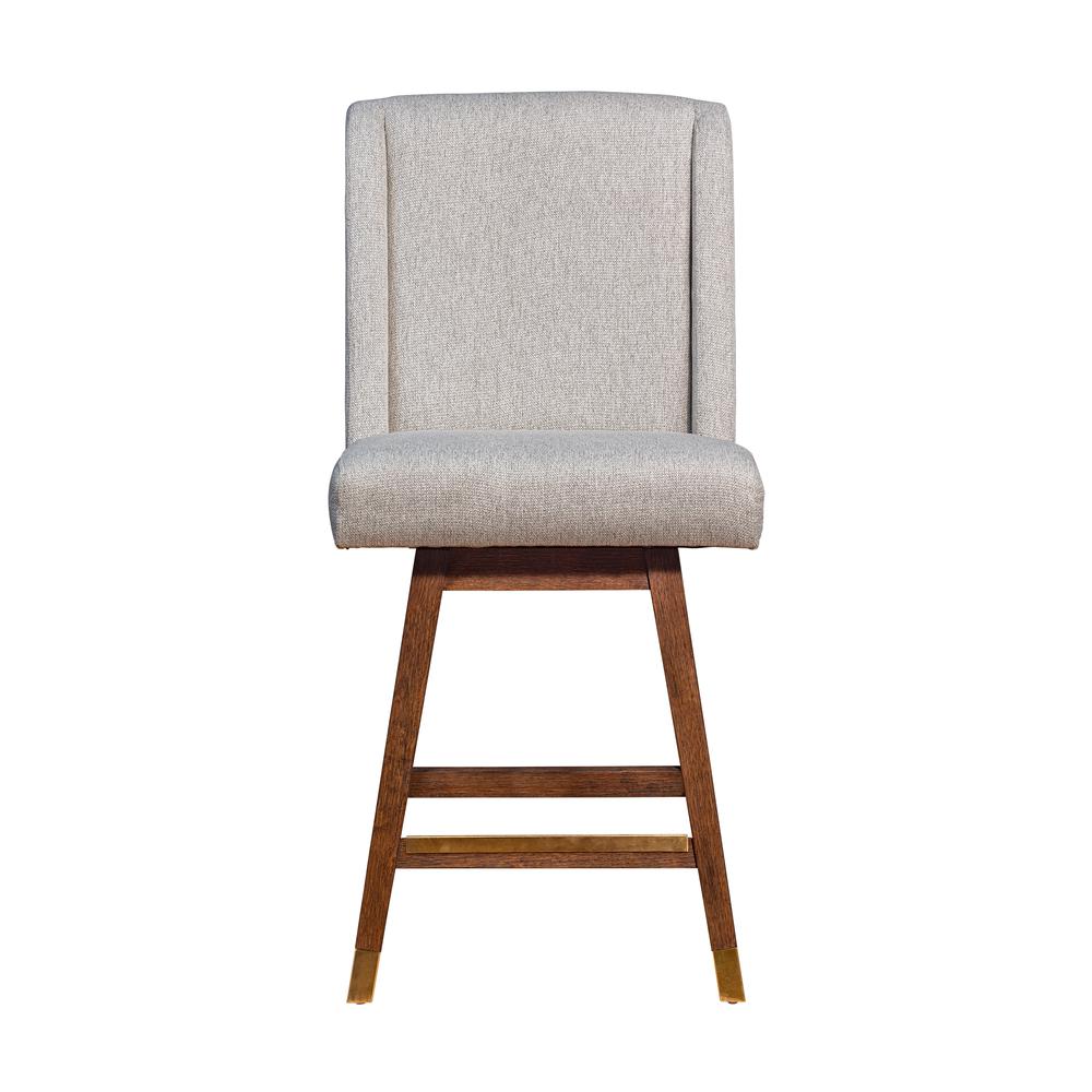 Stancoste Swivel Counter Stool in Brown Oak Wood Finish with Taupe Fabric. Picture 2