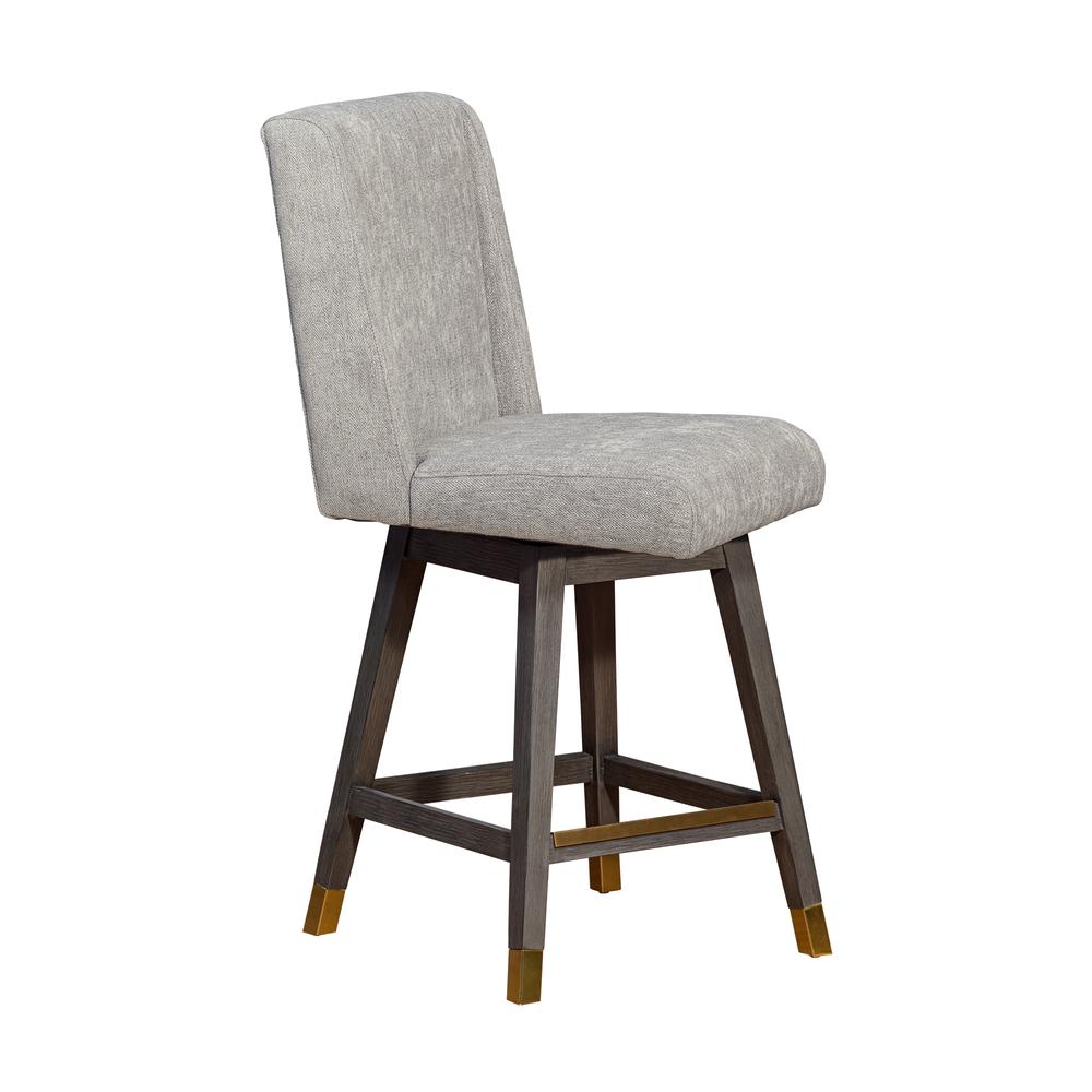 Stancoste Swivel Counter Stool in Grey Oak Wood Finish with Mocha Fabric. Picture 1