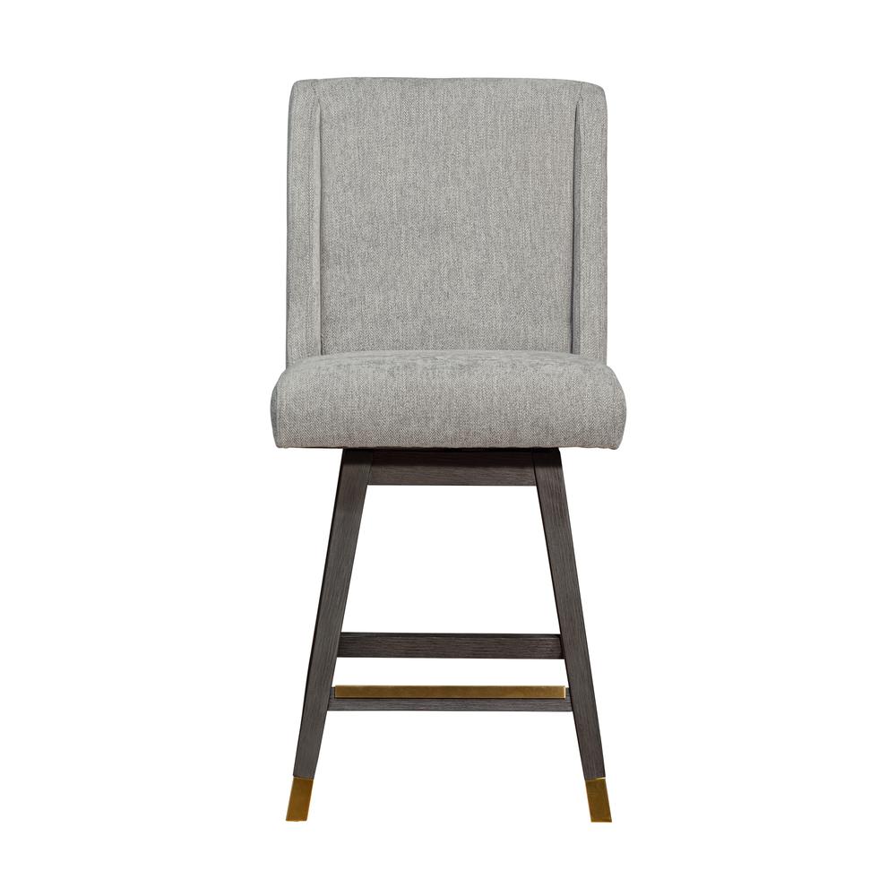 Stancoste Swivel Counter Stool in Grey Oak Wood Finish with Mocha Fabric. Picture 2