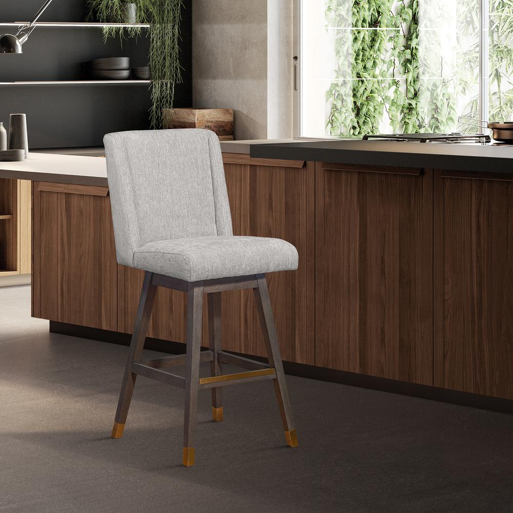 Stancoste Swivel Counter Stool in Grey Oak Wood Finish with Mocha Fabric. Picture 9