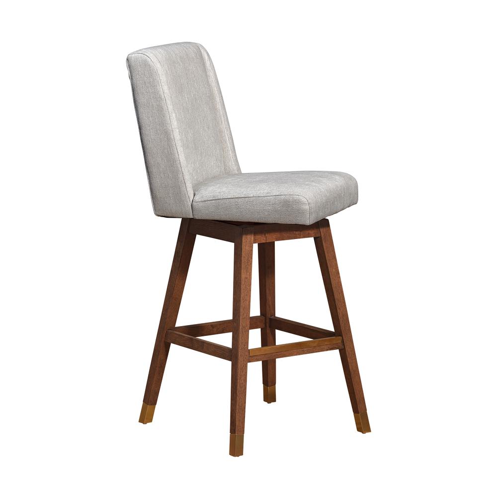 Stancoste Swivel Bar Stool in Brown Oak Wood Finish with Beige Fabric. Picture 2