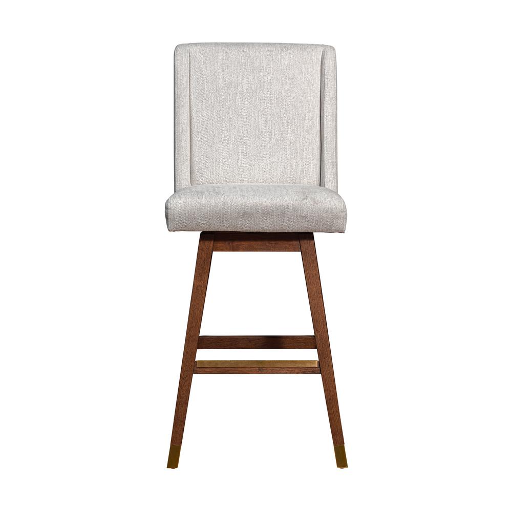 Stancoste Swivel Bar Stool in Brown Oak Wood Finish with Beige Fabric. Picture 3