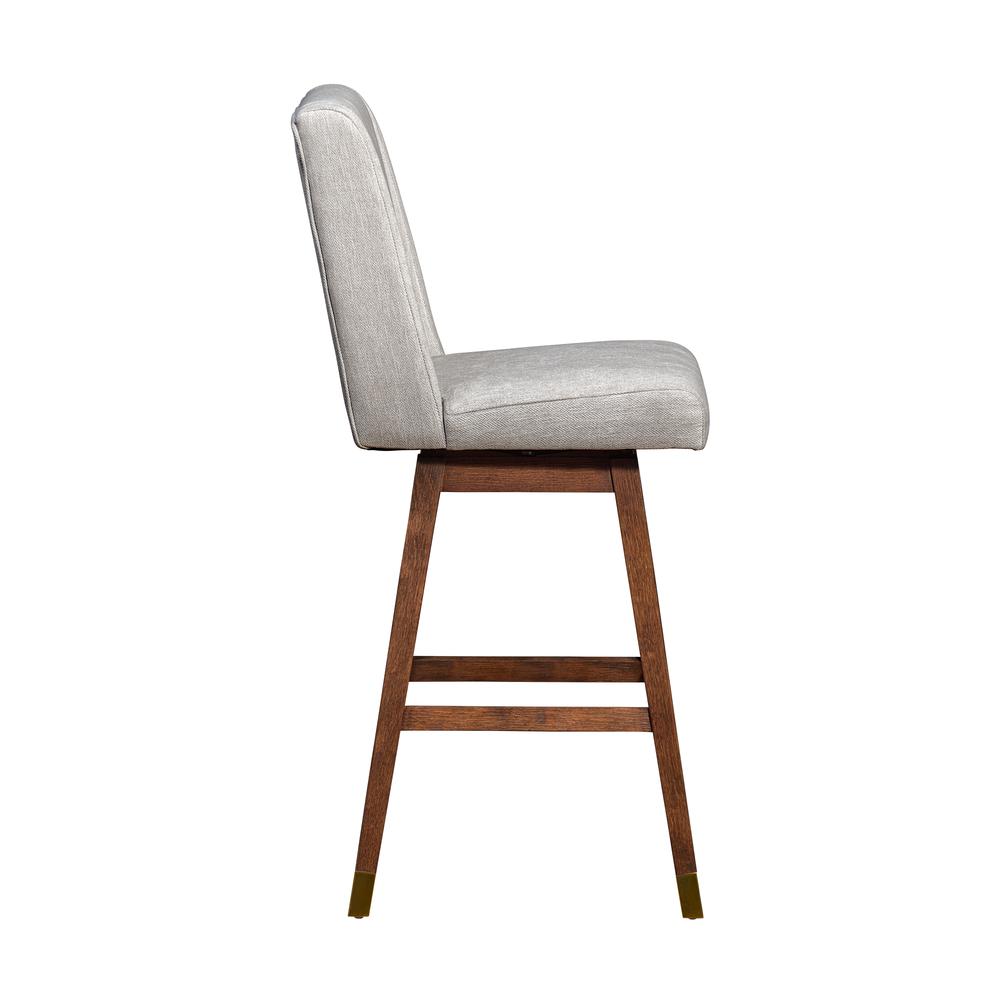 Stancoste Swivel Bar Stool in Brown Oak Wood Finish with Beige Fabric. Picture 4