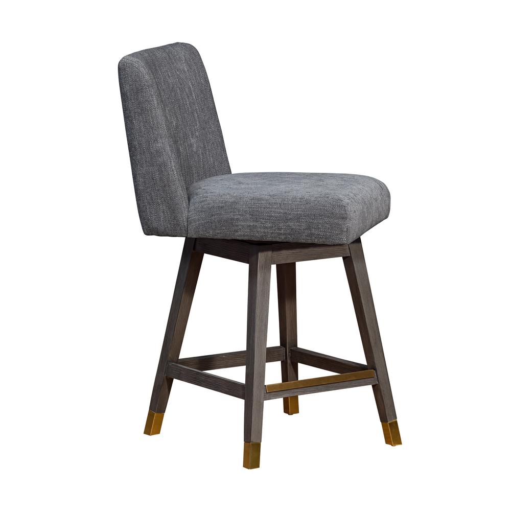 Basila Swivel Counter Stool in Grey Oak Wood Finish with Grey Fabric. Picture 2