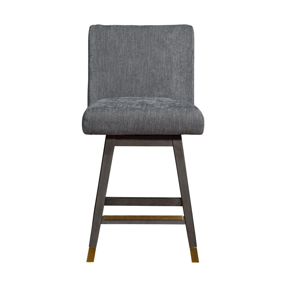 Basila Swivel Counter Stool in Grey Oak Wood Finish with Grey Fabric. Picture 3