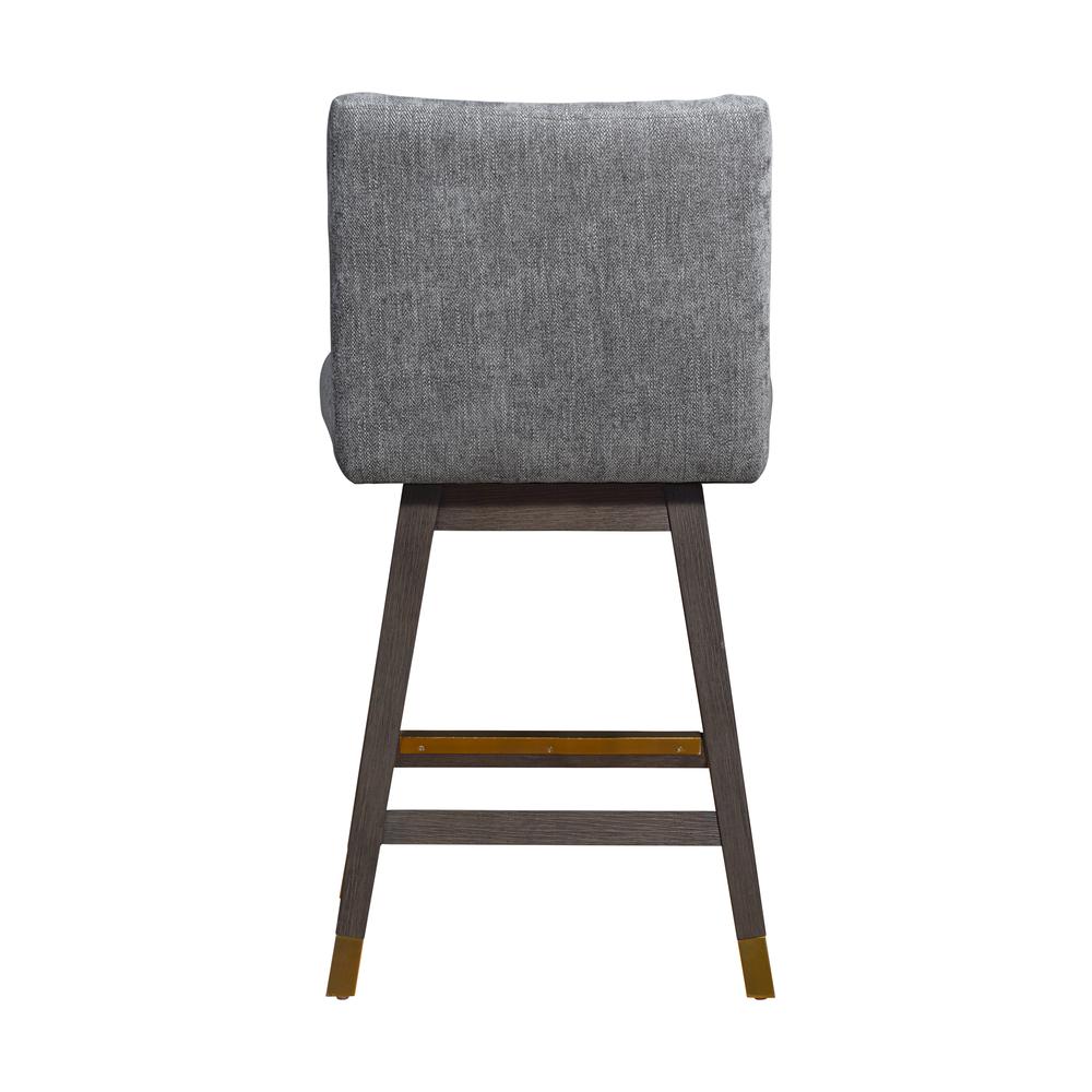Basila Swivel Counter Stool in Grey Oak Wood Finish with Grey Fabric. Picture 5