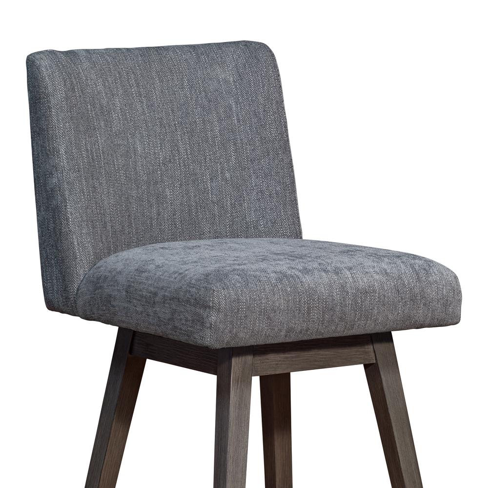 Basila Swivel Counter Stool in Grey Oak Wood Finish with Grey Fabric. Picture 6