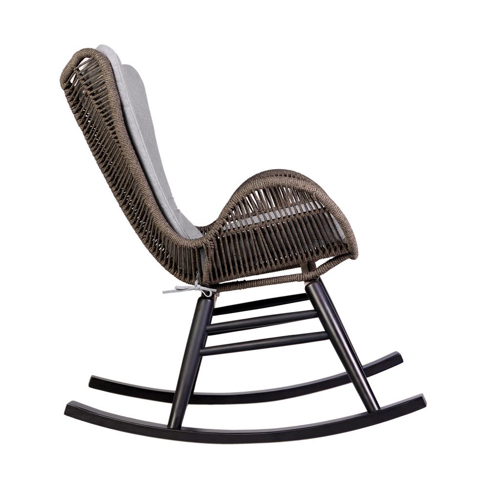 Fanny Outdoor Patio Rocking chair in Dark Eucalyptus Wood and Truffle Rope. Picture 2