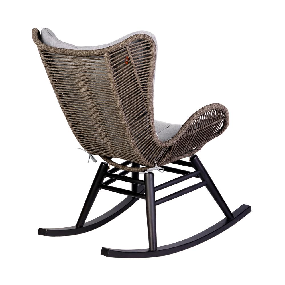 Fanny Outdoor Patio Rocking chair in Dark Eucalyptus Wood and Truffle Rope. Picture 3