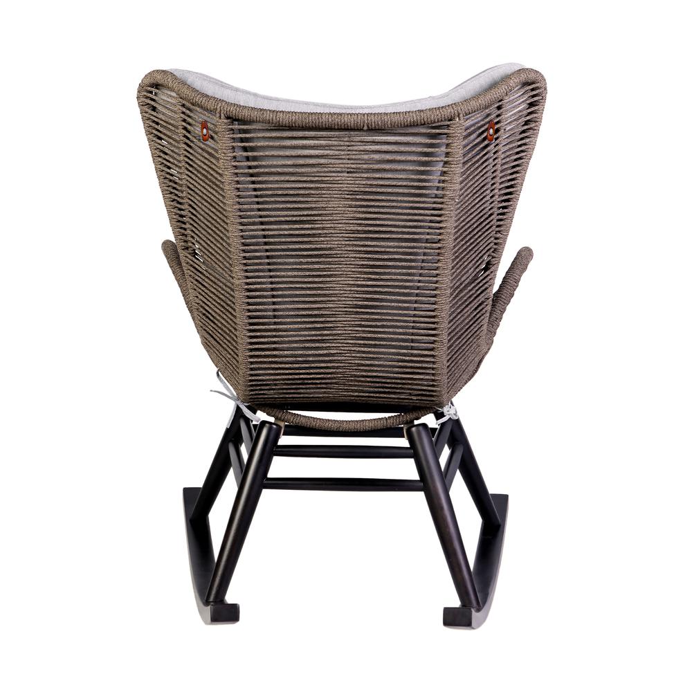 Fanny Outdoor Patio Rocking chair in Dark Eucalyptus Wood and Truffle Rope. Picture 4