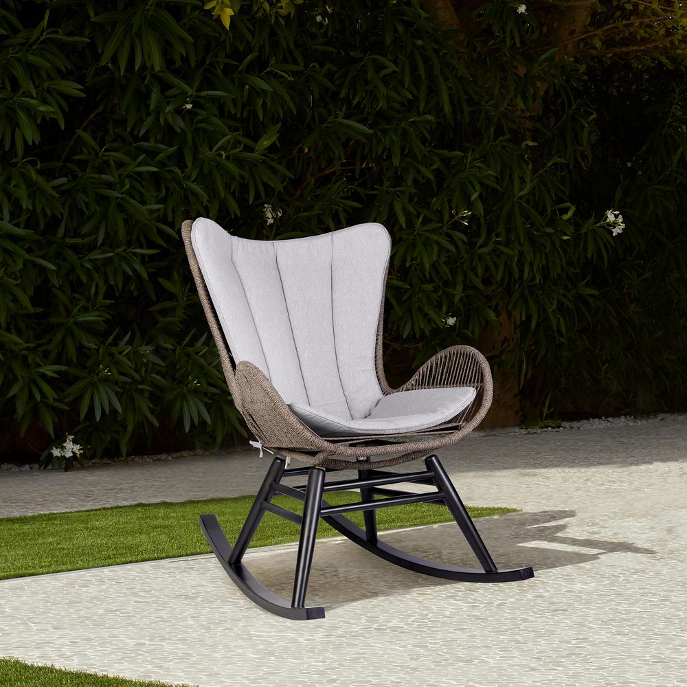Fanny Outdoor Patio Rocking chair in Dark Eucalyptus Wood and Truffle Rope. Picture 10