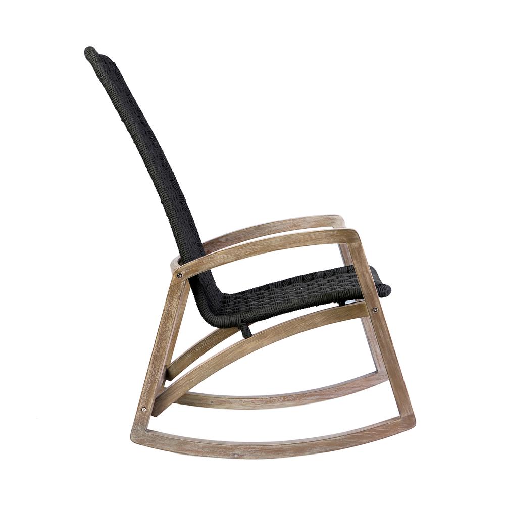 Sequoia Outdoor Patio Rocking Chair in Light Eucalyptus Wood and Charoal Rope. Picture 2