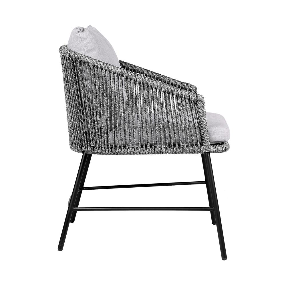 Calica Outdoor Patio Dining Chair in Black Metal and Grey Rope. Picture 2
