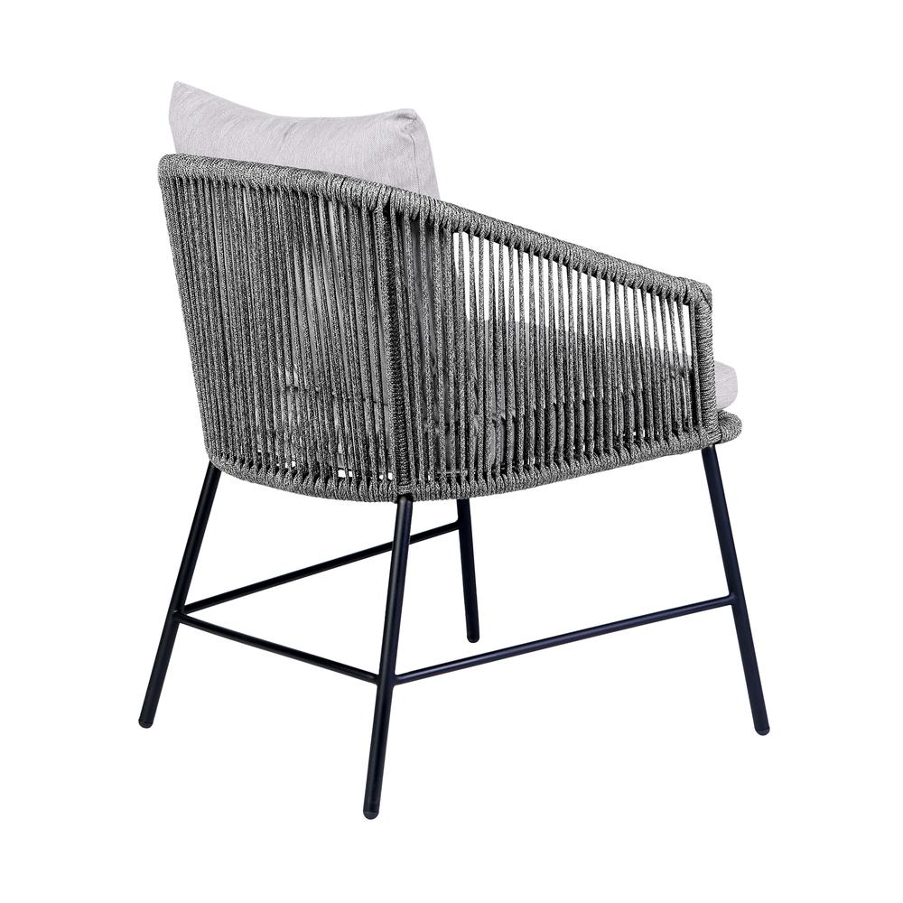 Calica Outdoor Patio Dining Chair in Black Metal and Grey Rope. Picture 3