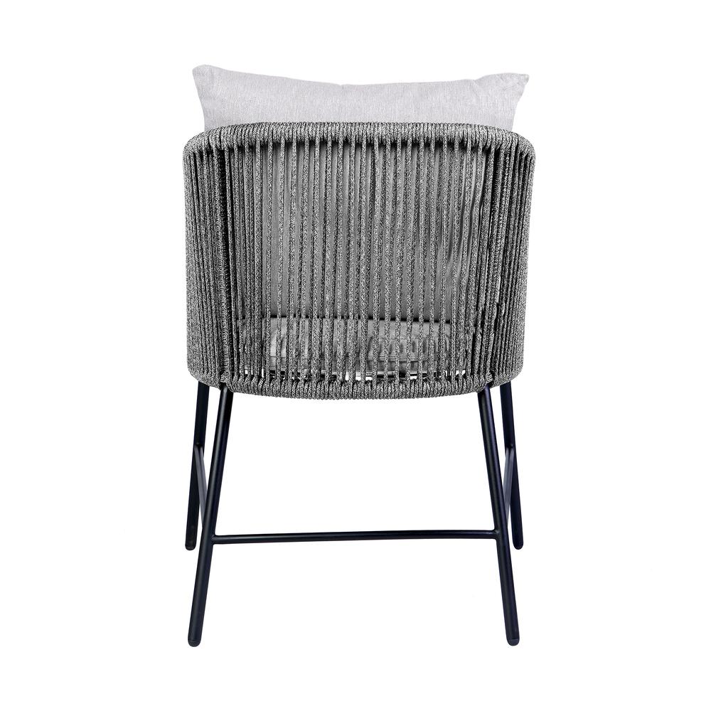 Calica Outdoor Patio Dining Chair in Black Metal and Grey Rope. Picture 4