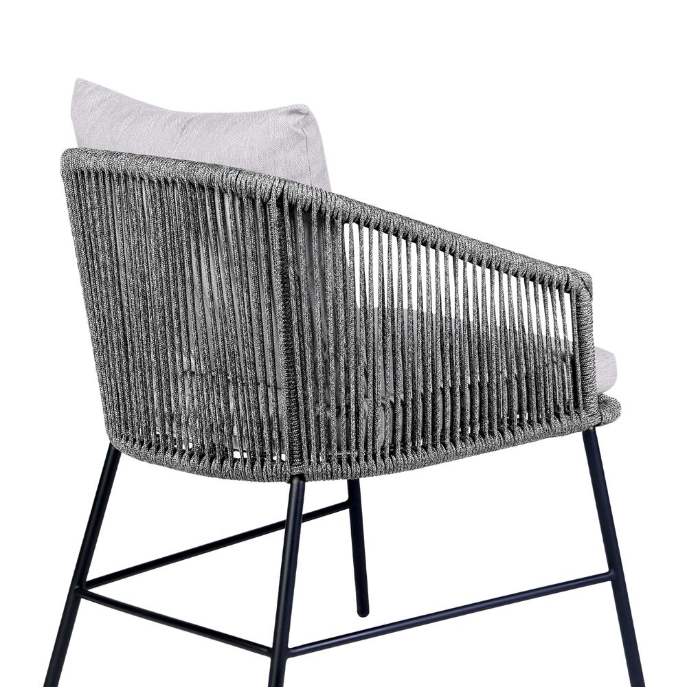 Calica Outdoor Patio Dining Chair in Black Metal and Grey Rope. Picture 6