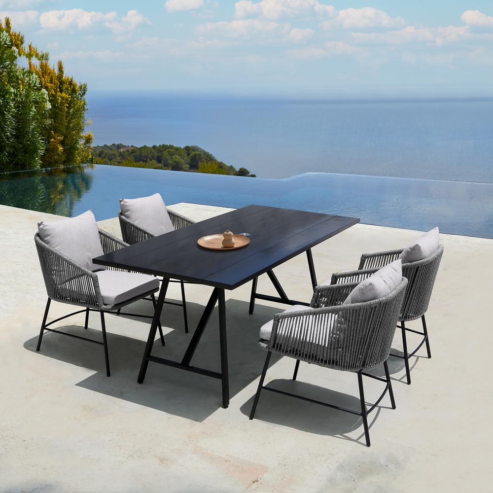 Koala and Calica 5 Piece Dining Set in Dark Eucalyptus and Metal with Grey Rope. Picture 11