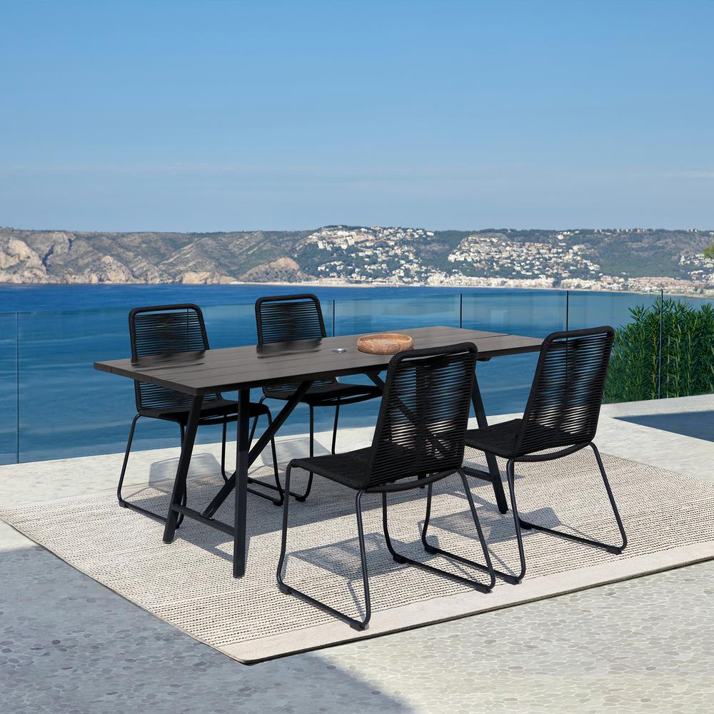 Koala and Shasta 5 Piece Dining Set in Dark Eucalyptus and Metal with Black Rope. Picture 10