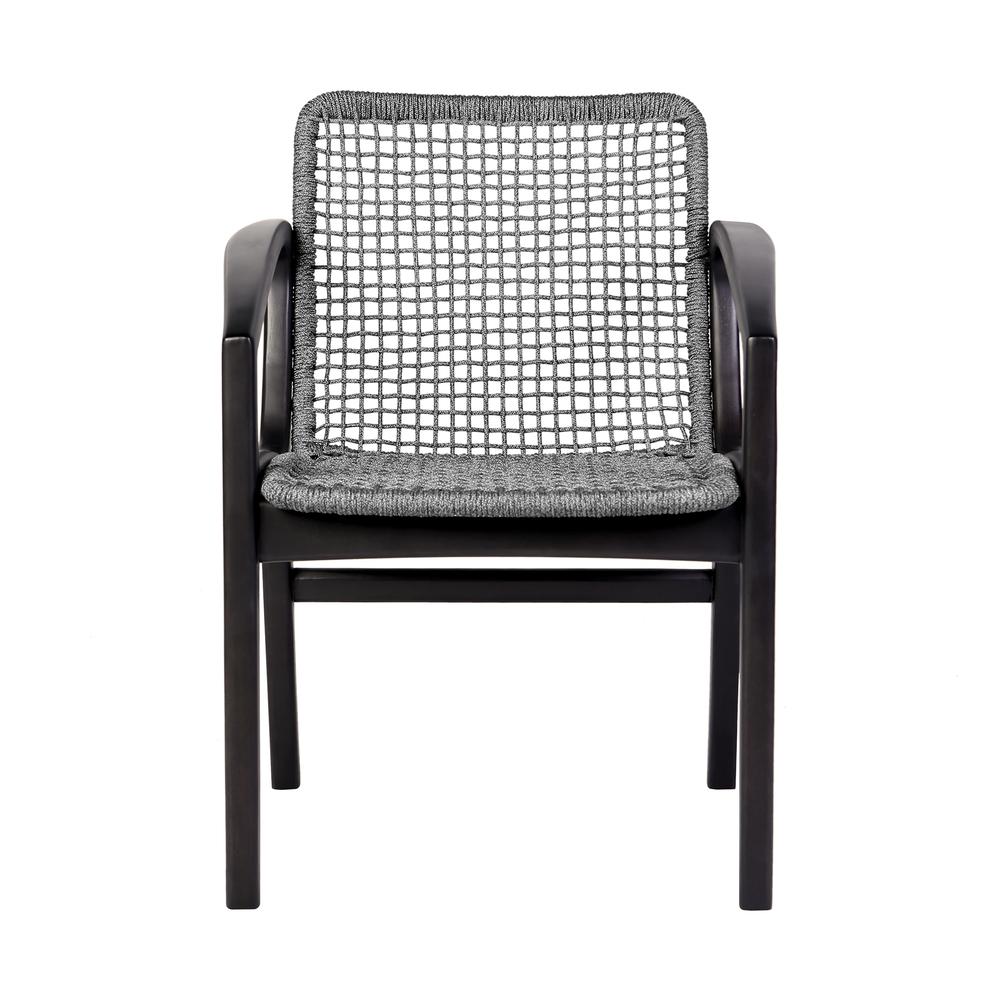 Brighton Outdoor Patio Dining Chair in Dark Eucalyptus Wood and Grey Rope. Picture 2