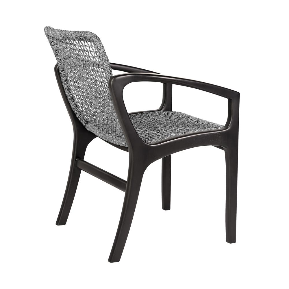 Brighton Outdoor Patio Dining Chair in Dark Eucalyptus Wood and Grey Rope. Picture 4