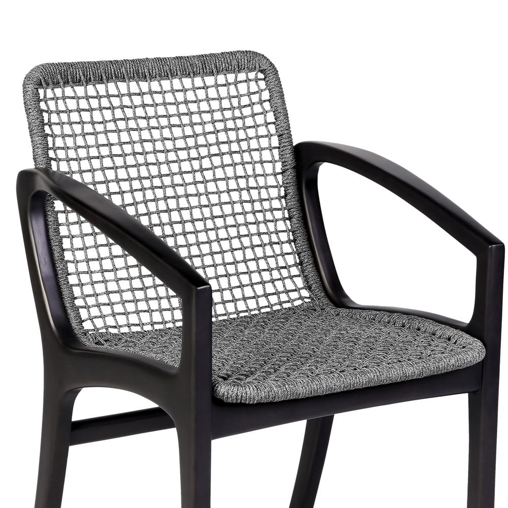 Brighton Outdoor Patio Dining Chair in Dark Eucalyptus Wood and Grey Rope. Picture 6