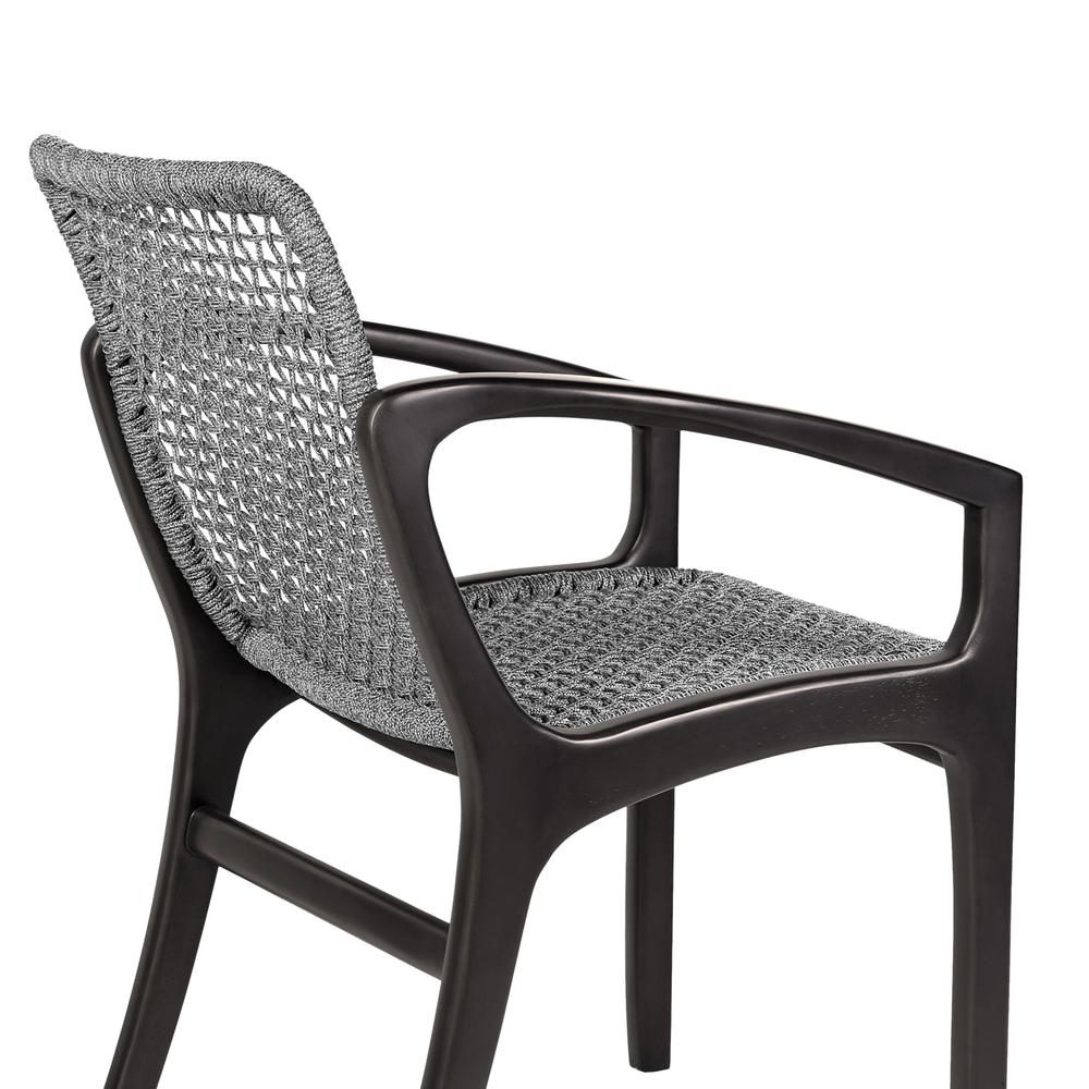 Brighton Outdoor Patio Dining Chair in Dark Eucalyptus Wood and Grey Rope. Picture 7