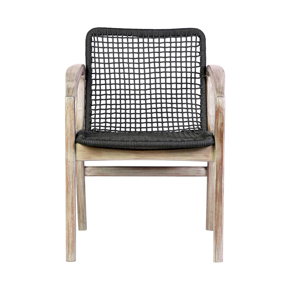 Brighton Outdoor Patio Dining Chair in Light Eucalyptus Wood and Charcoal Rope. Picture 1