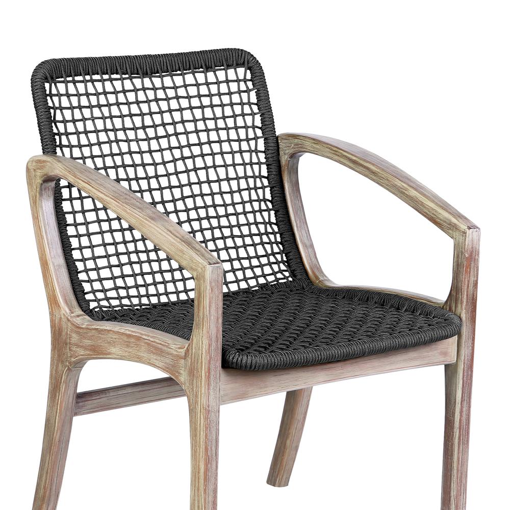 Brighton Outdoor Patio Dining Chair in Light Eucalyptus Wood and Charcoal Rope. Picture 5