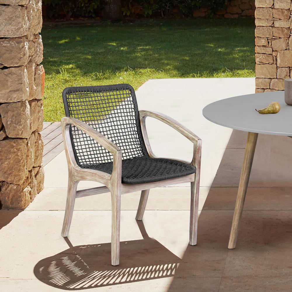 Brighton Outdoor Patio Dining Chair in Light Eucalyptus Wood and Charcoal Rope. Picture 11