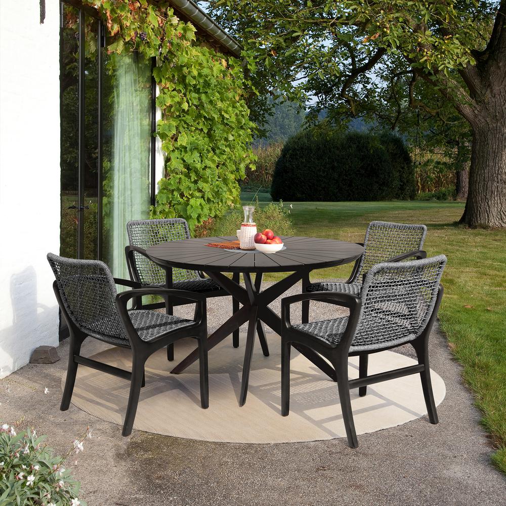 Sachi and Brighton 5 Piece Dining Set in Dark Eucalyptus Wood with Grey Rope. Picture 10