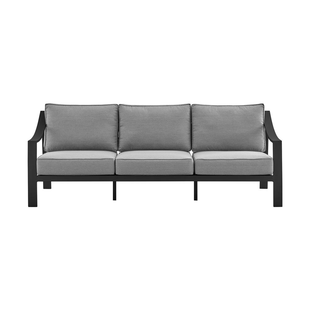 Mongo 4 Piece Outdoor Patio Furniture Set in Black Aluminum with Grey Cushions. Picture 1