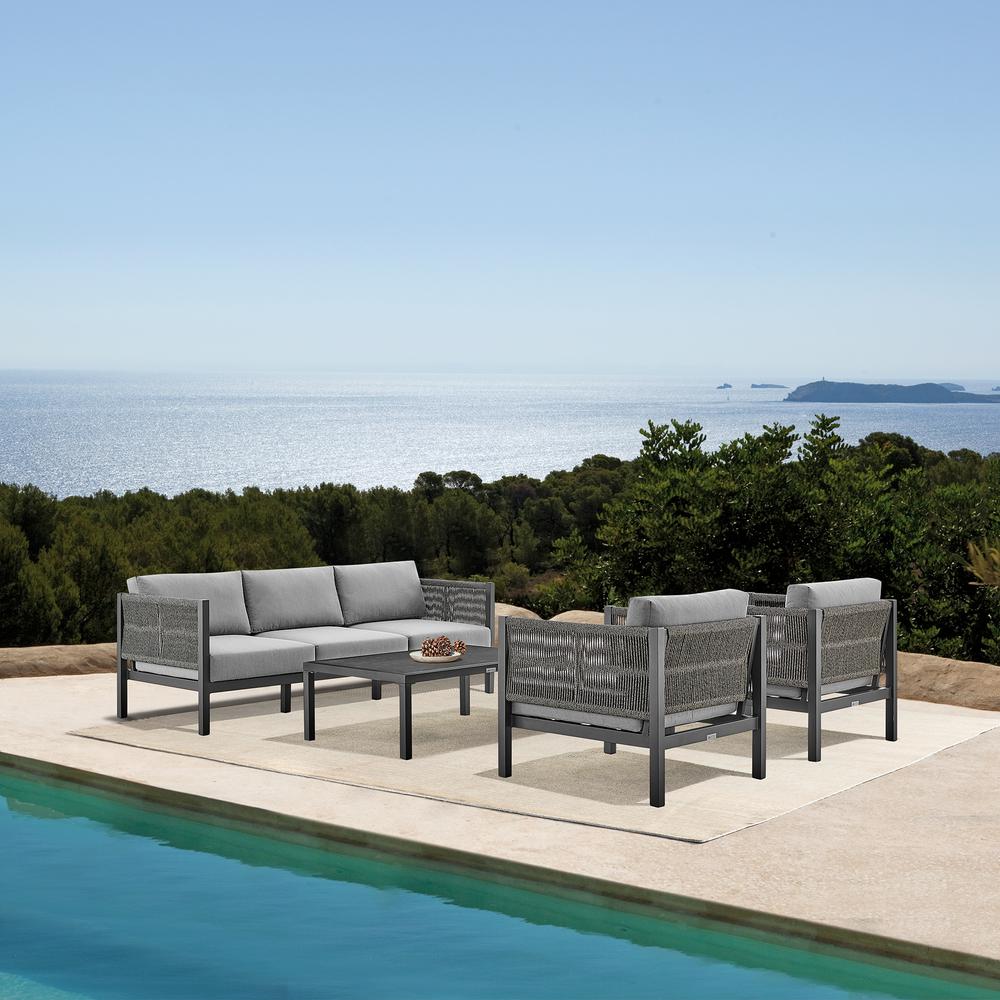 Cuffay 4 Piece Outdoor Patio Furniture Set Grey Cushions. Picture 13