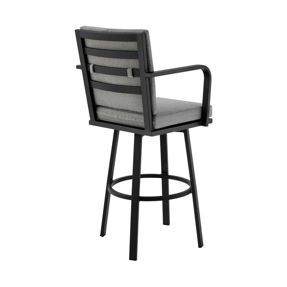 Don 30" Outdoor Patio Bar Stool in Black Aluminum with Grey Cushions. Picture 3