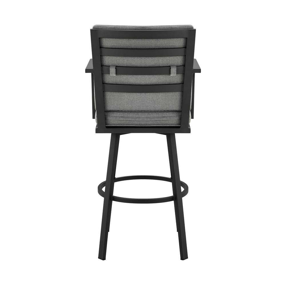 Don 30" Outdoor Patio Bar Stool in Black Aluminum with Grey Cushions. Picture 4