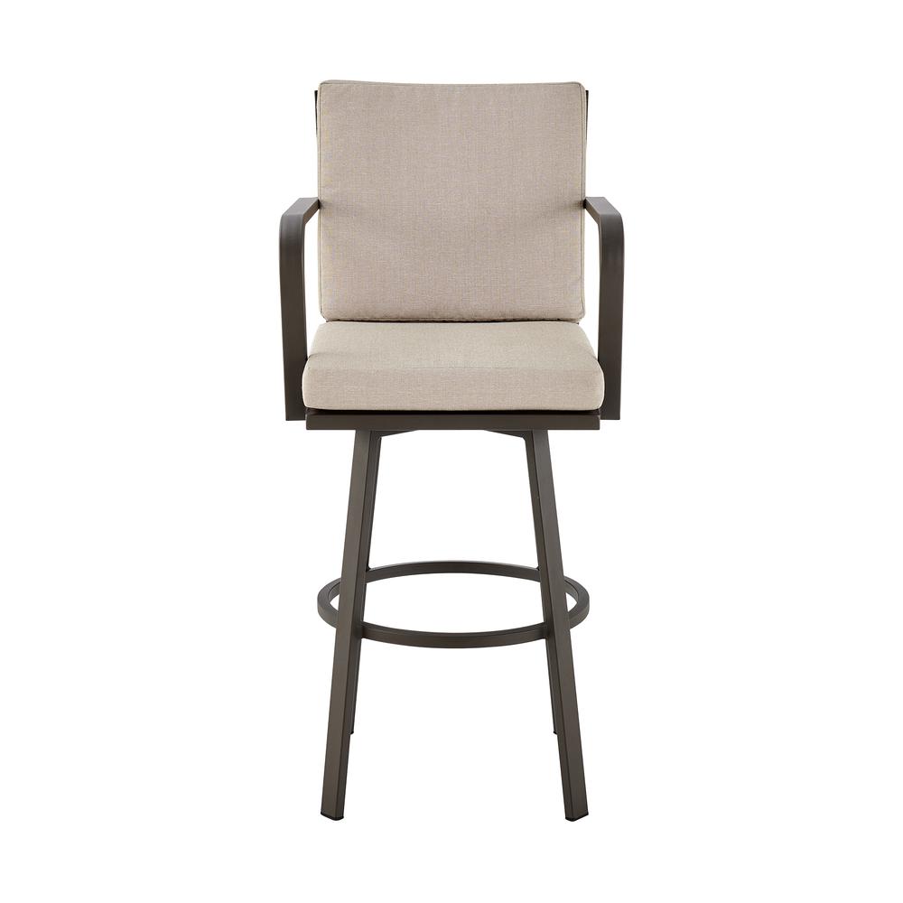 Don 30" Outdoor Patio Bar Stool in Brown Aluminum with Cushions. Picture 1