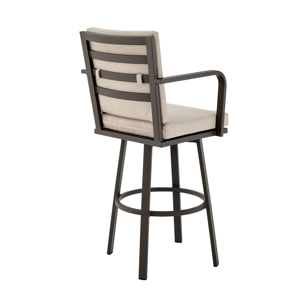 Don 30" Outdoor Patio Bar Stool in Brown Aluminum with Cushions. Picture 3