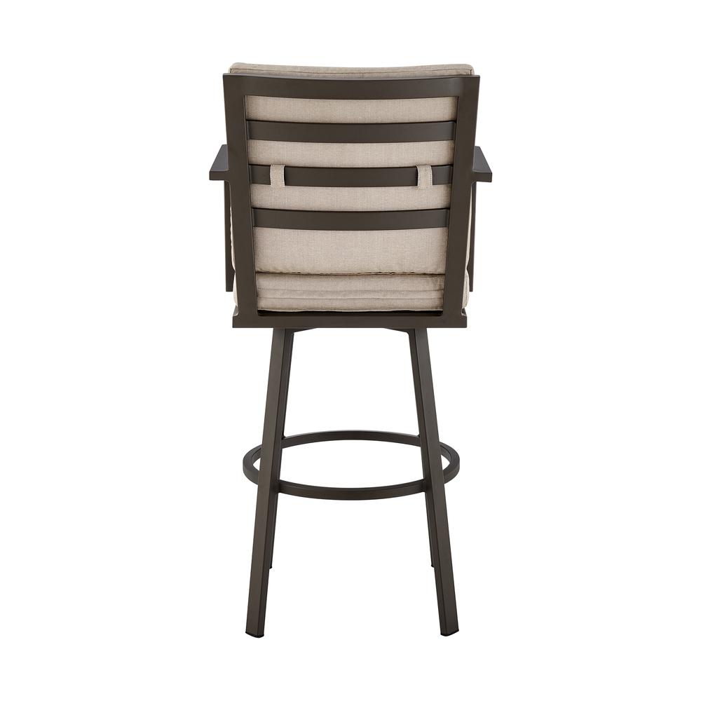 Don 30" Outdoor Patio Bar Stool in Brown Aluminum with Cushions. Picture 4