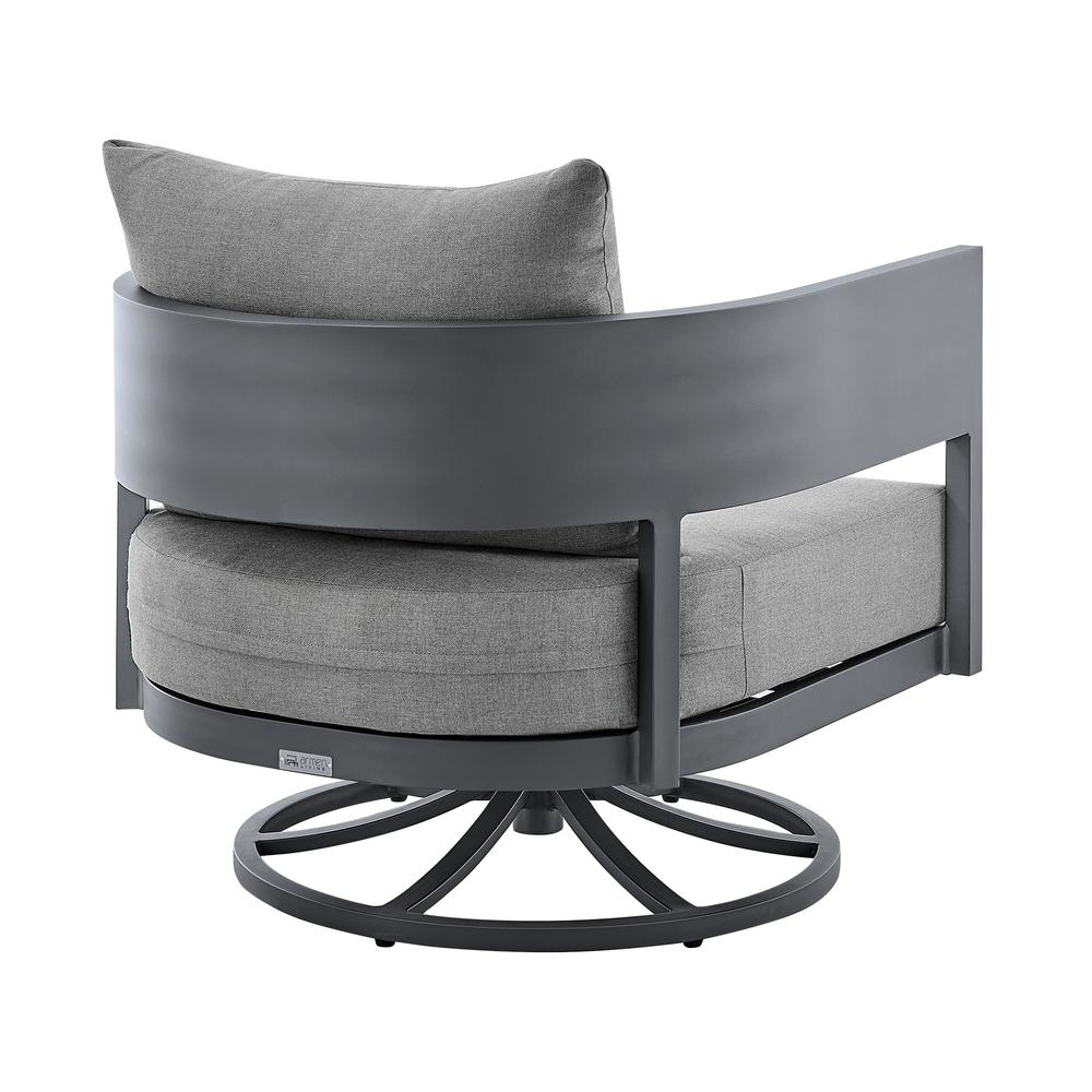 Argiope Outdoor Patio Swivel Rocking Chair in Grey Aluminum with Cushions. Picture 3