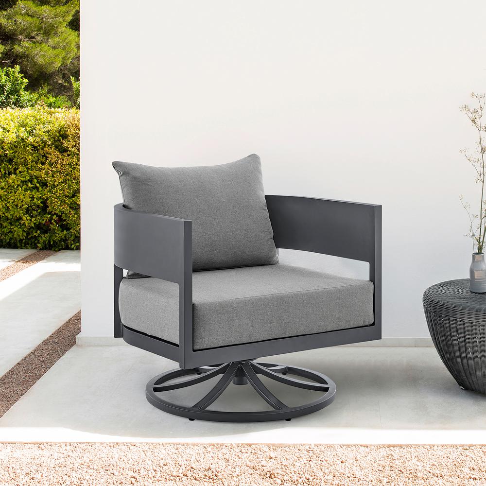 Argiope Outdoor Patio Swivel Rocking Chair in Grey Aluminum with Cushions. Picture 8