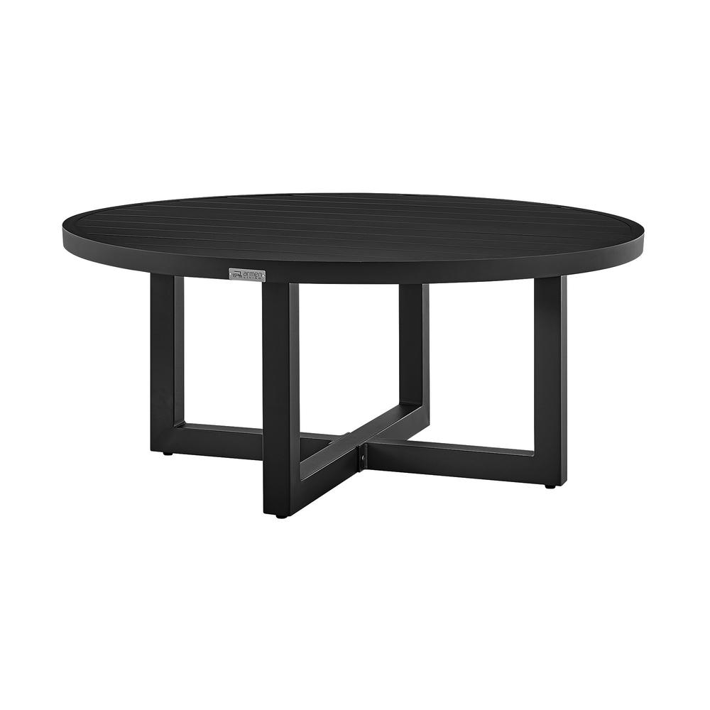 Argiope Outdoor Patio Round Coffee Table in Black Aluminum. Picture 1