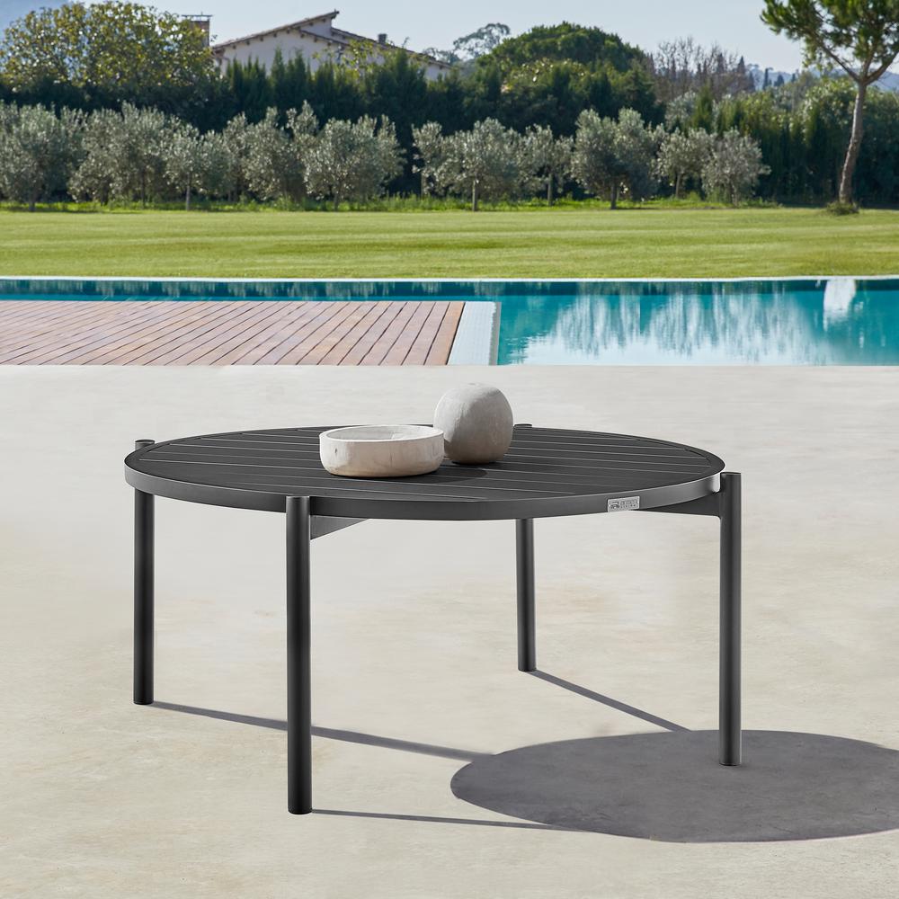 Tiffany Outdoor Patio Ruond Coffee Table in Black Aluminum. Picture 6