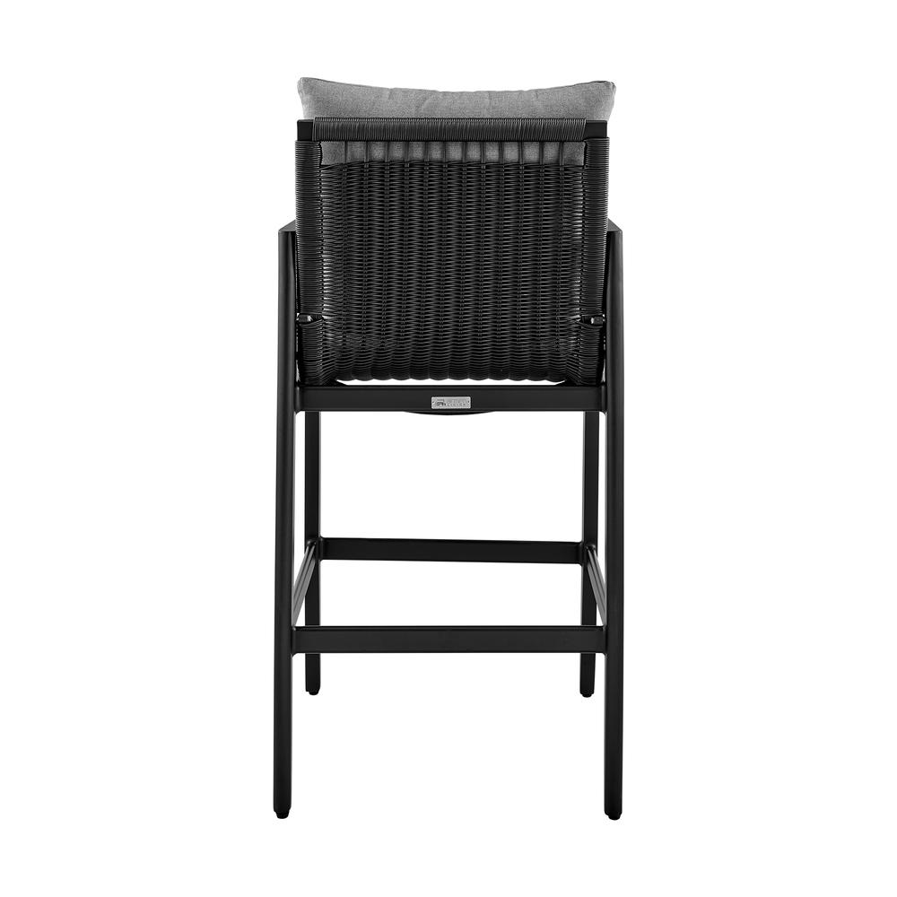 Grand Outdoor Patio Counter Height Bar Stool in Aluminum with Grey Cushions. Picture 4
