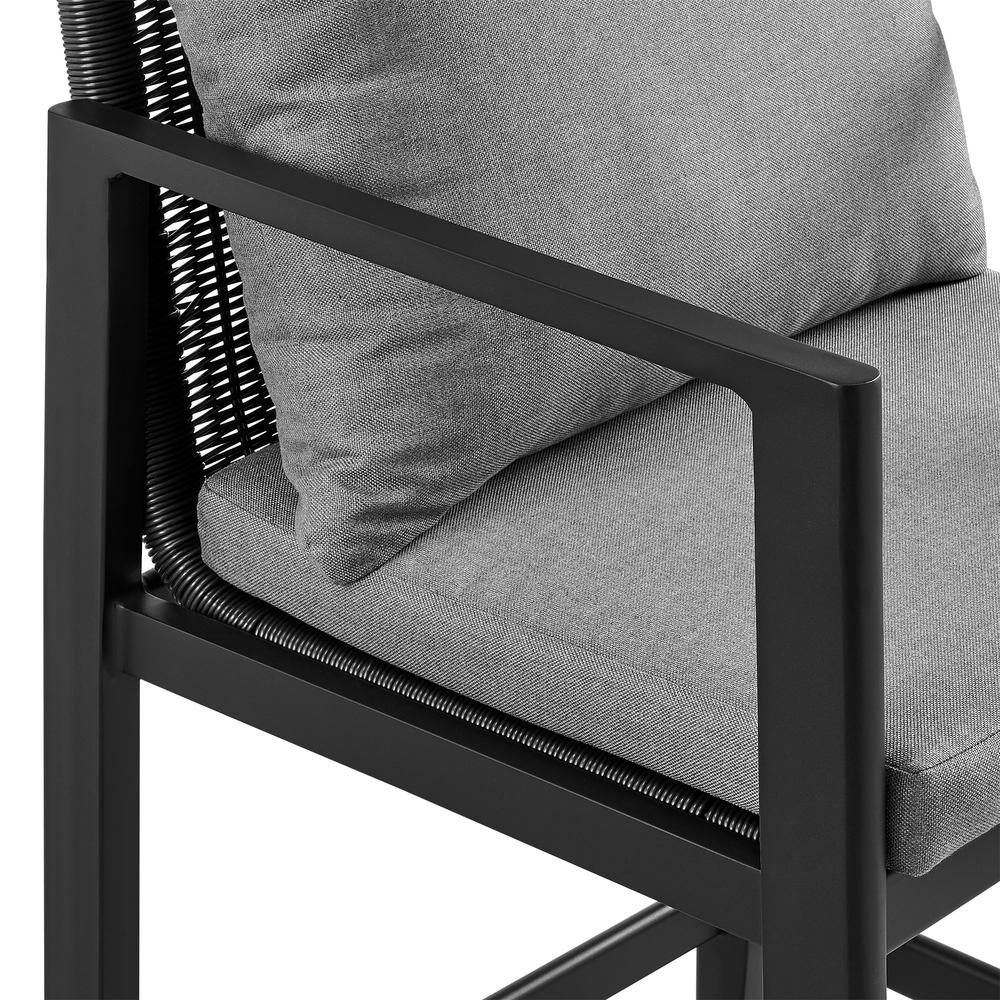 Grand Outdoor Patio Bar Stool in Aluminum with Grey Cushions. Picture 5